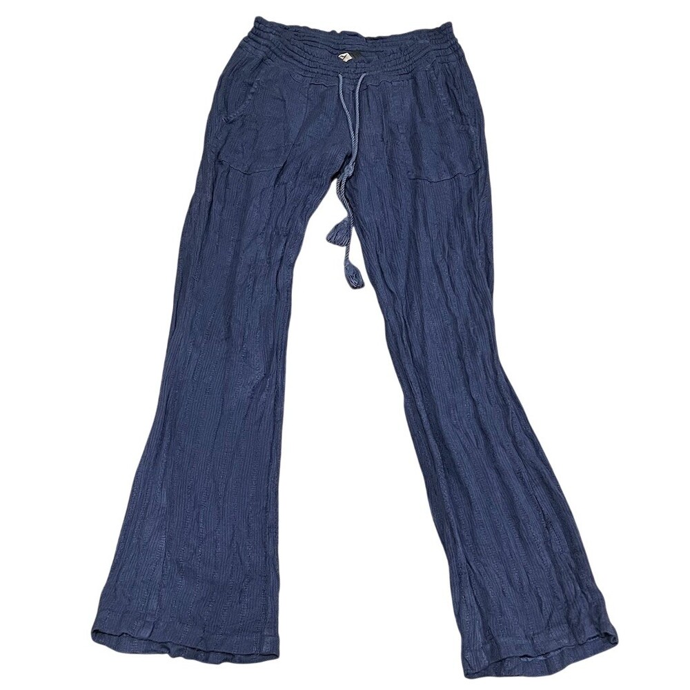 Roxy Womens Wide-Leg Pull-On Pants Size M Navy Blue Textured Pockets - Picture 3 of 8